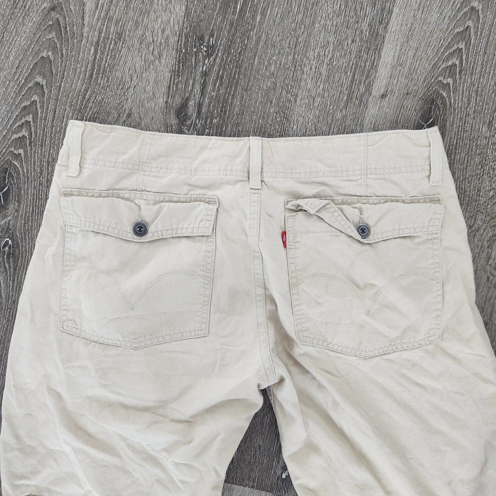 Levis Junior Tan Khaki Cargo Capri Pants Drawstring Cotton Size L JR